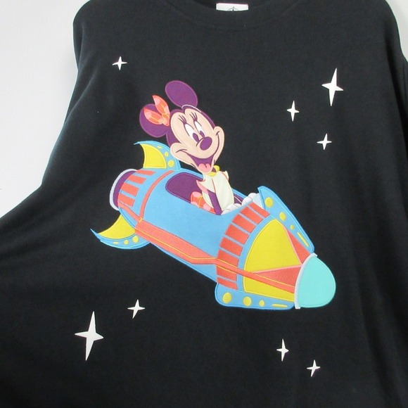 Disney Minnie Mouse Space Pullover Sweatshirt Women XL Black Oversized Vtg 456 - Picture 5 of 11